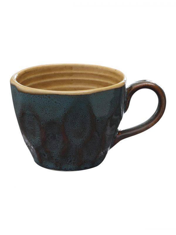 Studio Pottery Ceramic Glazed Coffee Mugs Cum Serving Tea Cups Set, 320ml, Set of 6, Green/Mustrad - Image 2