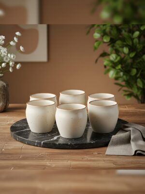 MIAH Decor Handcrafted Cream Matt Collection - Traditional Style Re-useable Stoneware/Ceramic Kullad Tea Cups for Serving Coffee & Milk-Set of 6