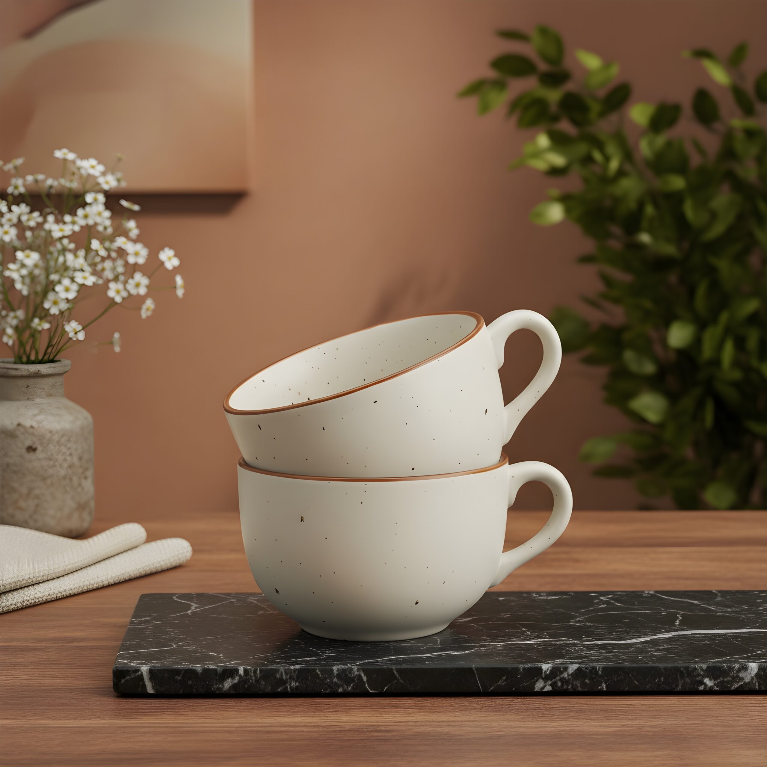 Handcrafted Cream Matte Finish Ceramic Jumbo Mug Set of 2