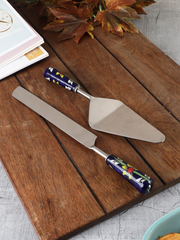 "The Gardenia Collection" Hand-Painted Stainless Steel & Ceramic  Cake Server/Lifter & Knife Set