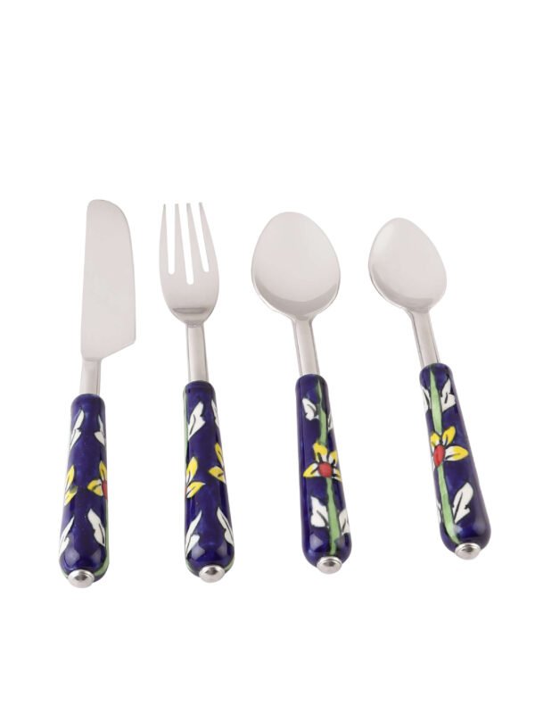 "The Gardenia Collection" Hand-Painted Stainless Steel & Ceramic Table Cutlery Set (1 Dinner Spoon/ 1 Dinner Fork, 1 Dinner Knife/ 1 Dessert Spoon) - Kitchen Flatware Cutlery Set for Dining Table Accessories - Image 4