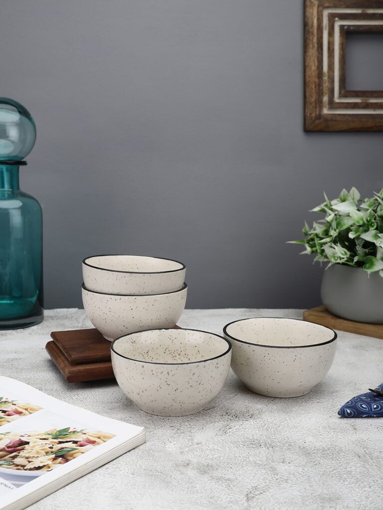 Handcrafted Gaura Collection- Stoneware Dinner Bowls -Set Of 4