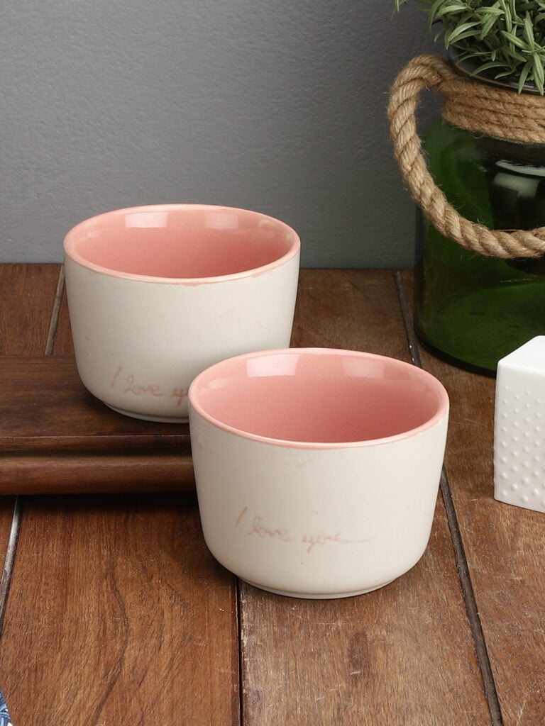 Handcrafted Textured Cream & Pink Snack/Nut Bowls (Dia-4")-Set of 2