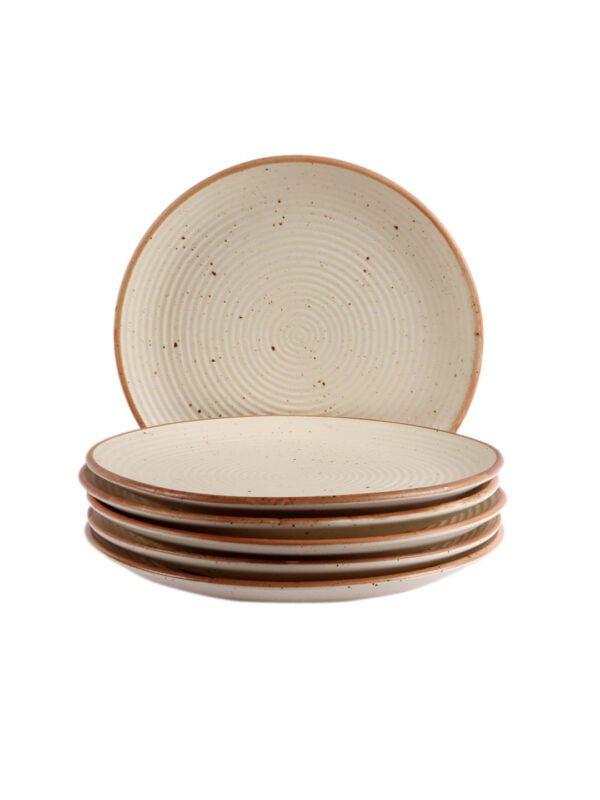 Handcrafted Ribbed Cream 10" Ceramic Dinner Plates -6 Piece Set - Image 5