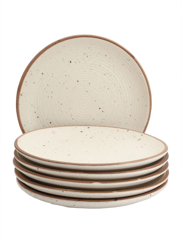 Handcrafted Ribbed Cream 7" Ceramic Dinner Plates -6 Piece Set - Image 4