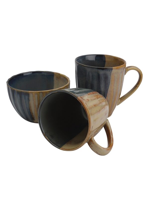 Studio Pottery Blue & Brown Mugs & Snack Bowl- Set of 3 - Image 6