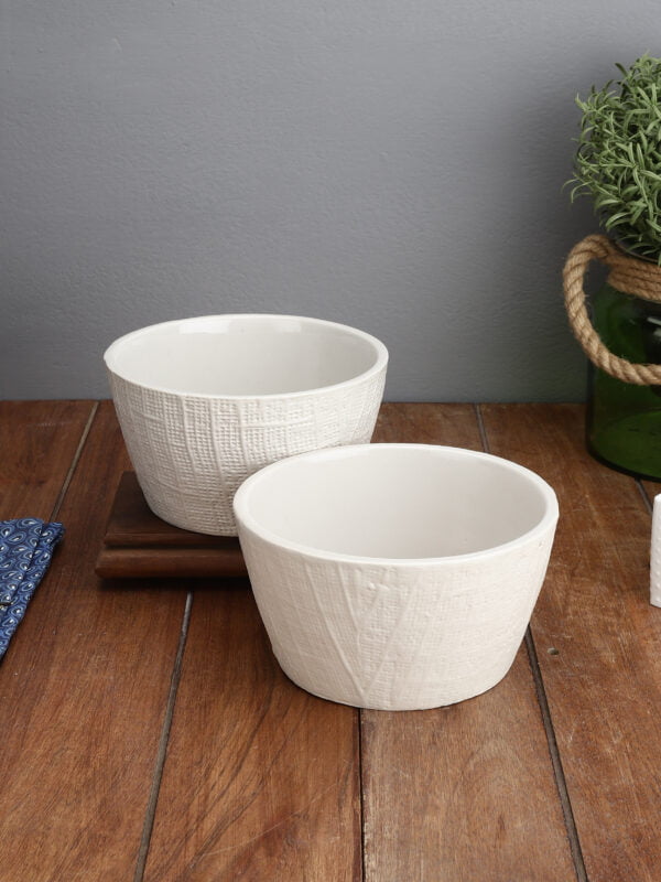 Handcrafted Textured Cream Serving Bowls (Dia-6")-Set of 2