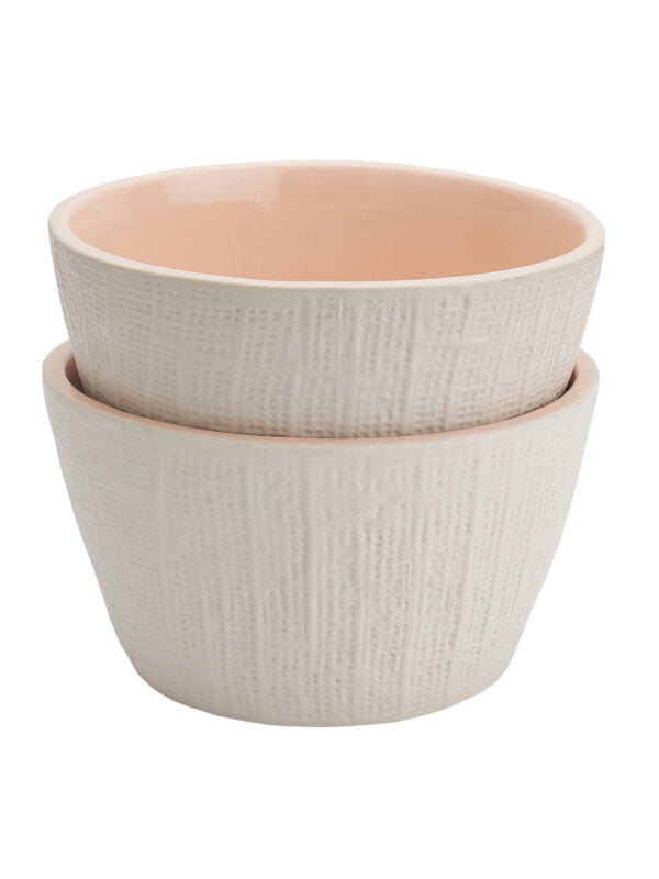 Handcrafted Textured Cream & Pink Serving Bowls (Dia-6")-Set of 2 - Image 2