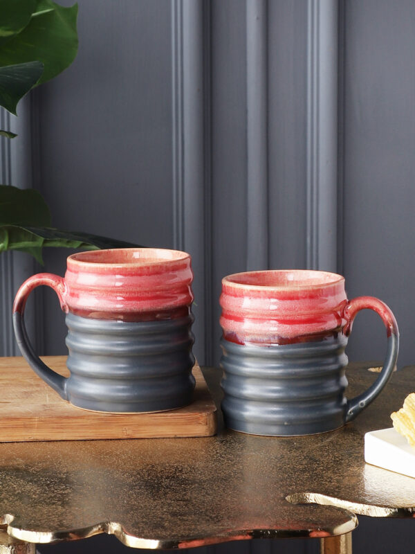 Studio Pottery Milk Mug - Eco Friendly Drinkware -Set Of 2( Red & Grey) by MIAH Decor