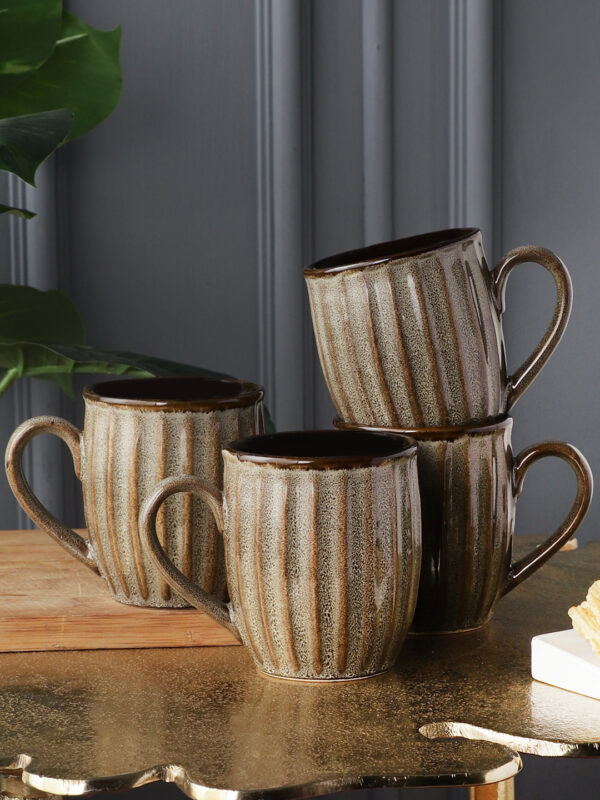 Studio Pottery Milk Mug - Eco Friendly Drinkware -Set Of 4 ( Brown & Grey) by MIAH Decor