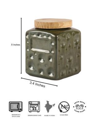 Green Ceramic Jar – 800ml | Airtight Food Canister with Wooden Lid – Kitchen Jar - Image 5