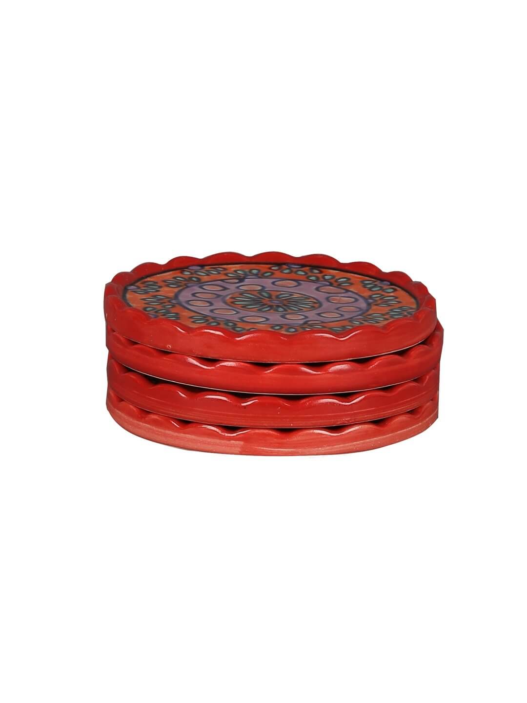 Hand Painted Stoneware Coasters Set of 4 – Multi-Color – MIAH Decor – Handcrafted Table Accessories – Made in India - Image 4