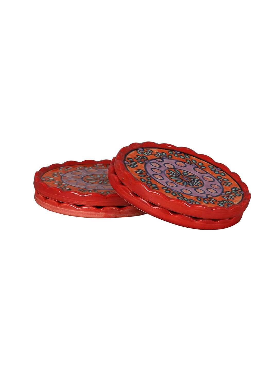 Hand Painted Stoneware Coasters Set of 4 – Multi-Color – MIAH Decor – Handcrafted Table Accessories – Made in India - Image 3