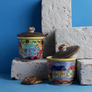 Handcrafted Ceramic Storage Jars Set of 2 – 350ml – Multicolor