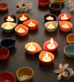 Handcrafted Traditional Indian Ceramic Diya Set-Pack of 6 | Multicolour Oil Lamps|Reusable & Dishwasher Safe|Eco-Friendly Diyas for Diwali, Puja, Home Decor, Gift