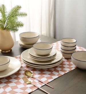 Miah Decor Ceramic Dinner Set of 22 Includes 6 Full Dinner Plate 6 Quarter Plate 6 Dinning Bowl 2 Snack Bowl 2 Serving Bowl for Home & Restaurant Dinner Plate Size 10 Inch Quarter Plate Size 7 Inch