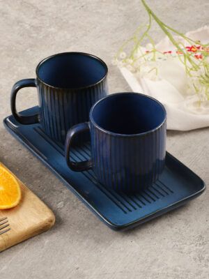 MIAH Décor Handcrafted Serving Platter (9.5x3.5) with 2 Mugs