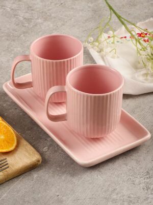 MIAH Décor Handcrafted Serving Platter (9.5x3.5) with 2 Mugs