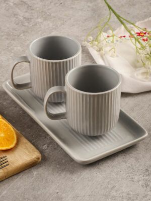 MIAH Décor Handcrafted Serving Platter (9.5x3.5) with 2 Mugs