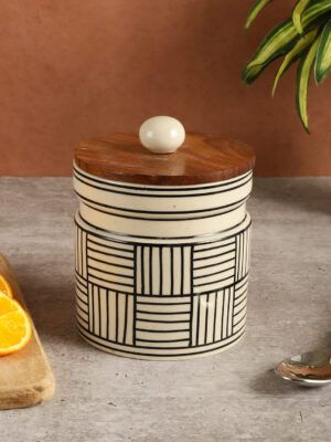 Premium Handpainted Ceramic Jar – Airtight with Wooden Lid | Microwave & Dishwasher Safe