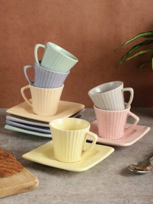 miah decor Hand Glazed Studio Pottery Ceramic Tea Cups & Saucers Set (Set of 6)