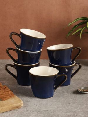 MIAH Decor HandCrafted Studio Pottery Ceramic Coffee Mugs Cum Serving Chai Tea Cups Set (Set of 6,)