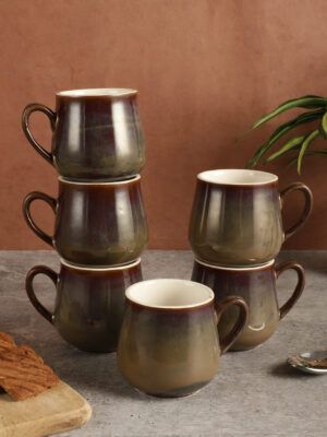 MIAH Decor HandCrafted Studio Pottery Ceramic Coffee Mugs Cum Serving Chai Tea Cups Set (Set of 6,)