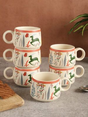 MIAH Decor HandCrafted Studio Pottery Ceramic Coffee Mugs Cum Serving Chai Tea Cups Set (Set of 6,)
