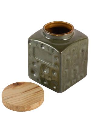 Green Ceramic Jar – 800ml | Airtight Food Canister with Wooden Lid – Kitchen Jar - Image 3