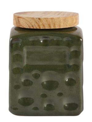 Green Ceramic Jar – 800ml | Airtight Food Canister with Wooden Lid – Kitchen Jar - Image 2