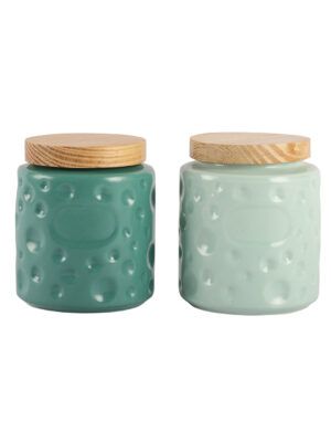 Ceramic Jar Set of 2 with Wooden Lid – Teal Green – 700ml | Airtight Kitchen Storage Jars - Image 2