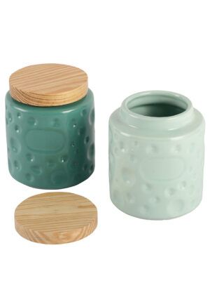 Ceramic Jar Set of 2 with Wooden Lid – Teal Green – 700ml | Airtight Kitchen Storage Jars - Image 3