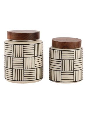 Handpainted Ceramic Jar Set of 2 – Airtight Wooden Lid | Premium Kitchen Storage - Image 4