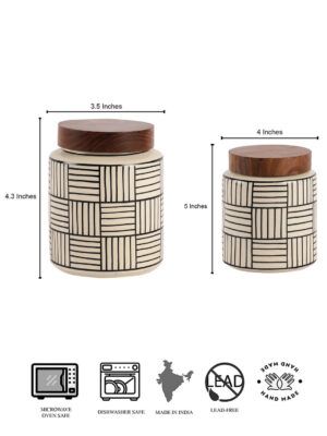 Handpainted Ceramic Jar Set of 2 – Airtight Wooden Lid | Premium Kitchen Storage - Image 5