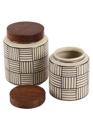 Handpainted Ceramic Jar Set of 2 – Airtight Wooden Lid | Premium Kitchen Storage - Image 3
