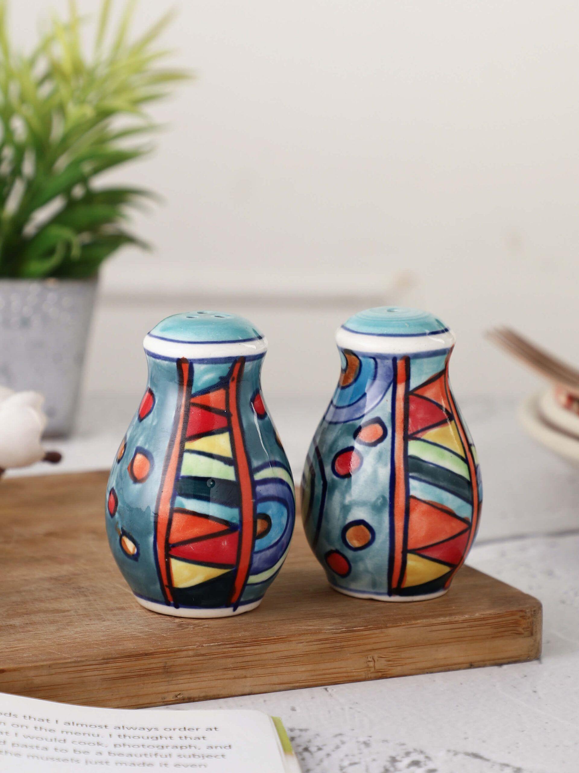Handcrafted Teal Ceramic Salt and Pepper Shakers – Set of 2 – Hand Painted, Dishwasher Safe – MIAH Decor Tableware