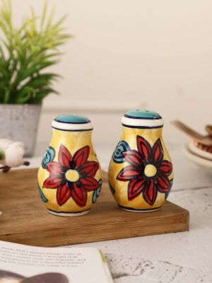 Handcrafted Yellow Ceramic Salt and Pepper Shakers – Set of 2 – Hand Painted Table Essentials – MIAH Decor
