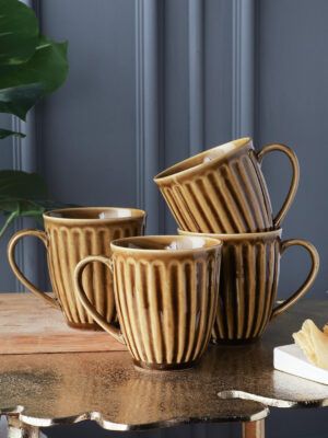 MIAH Décor Studio Pottery Taupe Mugs- Set of 4