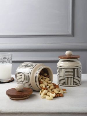 Hand Painted Ceramic Jars – Set of 2 – 460ml Each