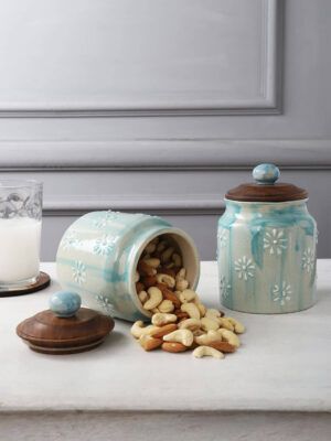Teal Ceramic Storage Jars – Set of 2 – 500ml Each