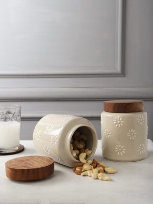 Ivory Ceramic Jars – Set of 2 – 500ml Each