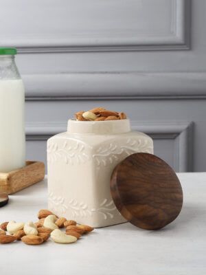 Ivory Ceramic Jar – 500ml – Airtight Lid