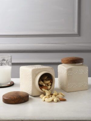 Ivory Ceramic Jars – Set of 2 – 500ml Each