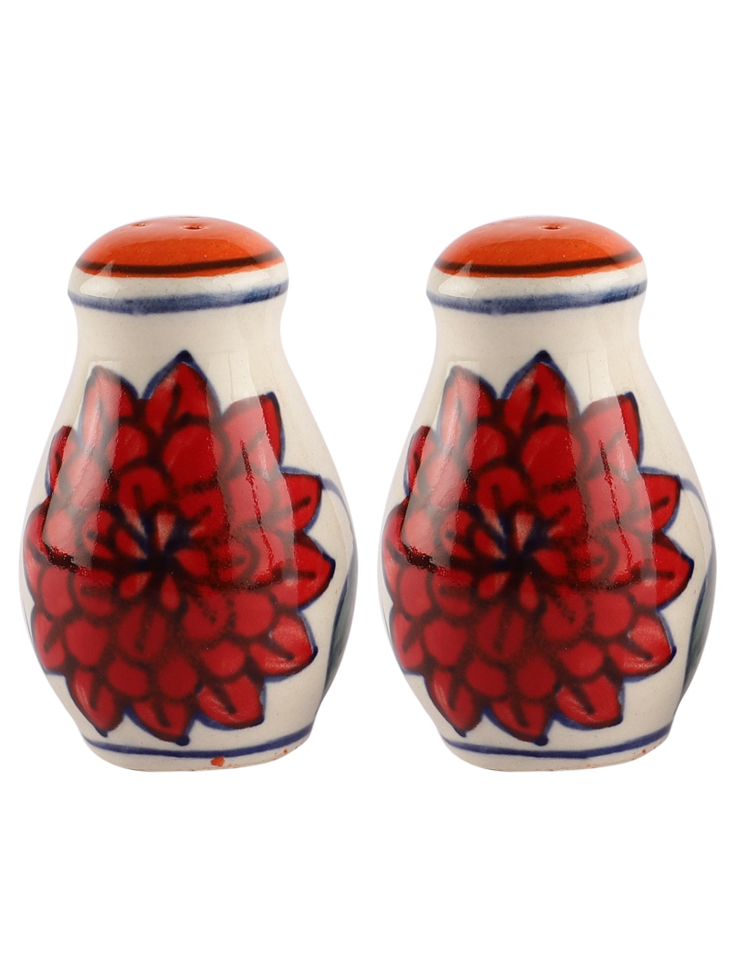Set of 2 White & Red Ceramic Salt and Pepper Shakers – Handcrafted Kitchen Essentials – MIAH Decor – Made in India - Image 2
