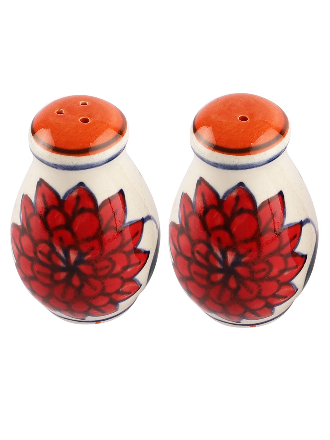 Set of 2 White & Red Ceramic Salt and Pepper Shakers – Handcrafted Kitchen Essentials – MIAH Decor – Made in India - Image 3