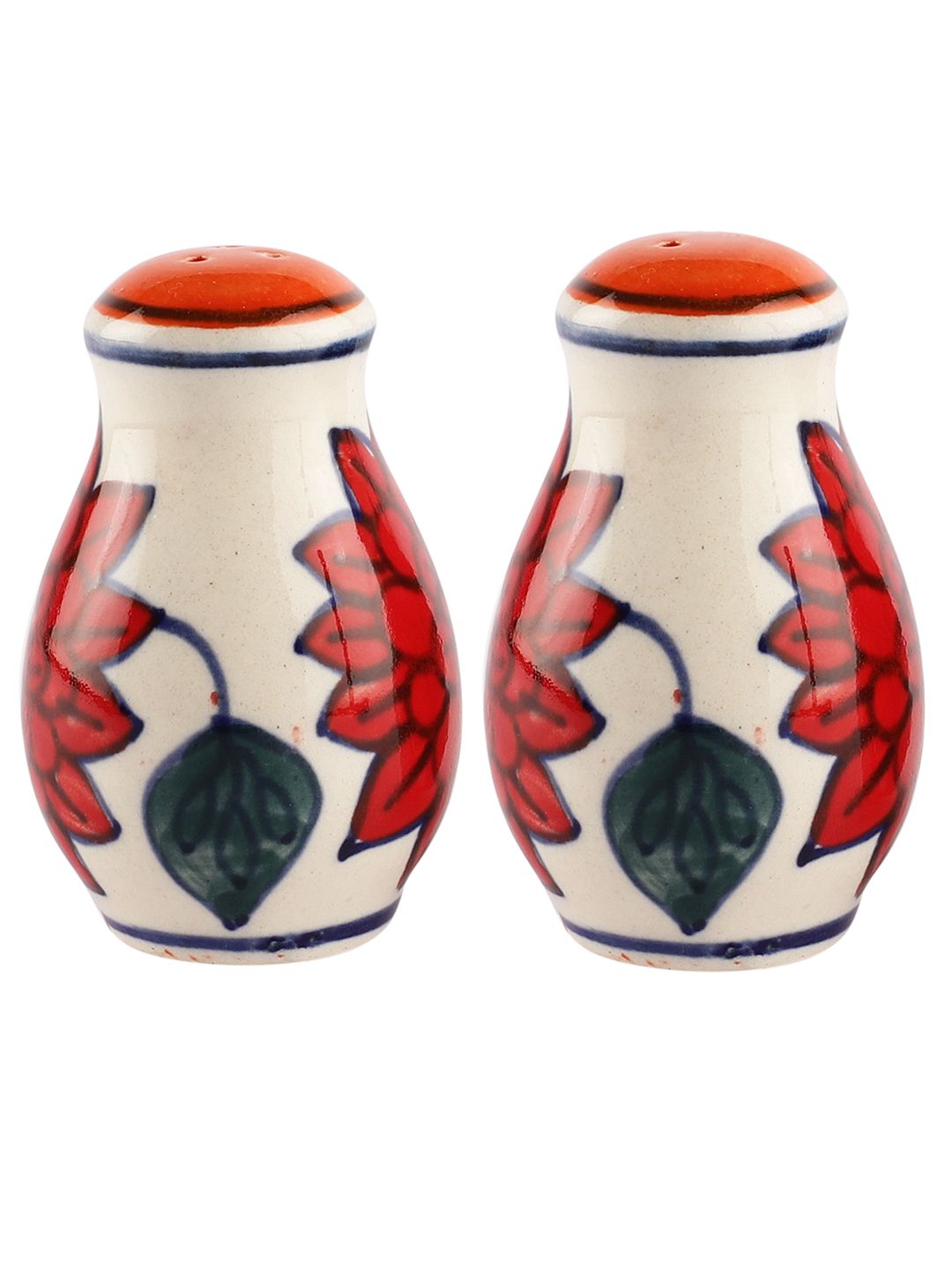 Set of 2 White & Red Ceramic Salt and Pepper Shakers – Handcrafted Kitchen Essentials – MIAH Decor – Made in India - Image 4